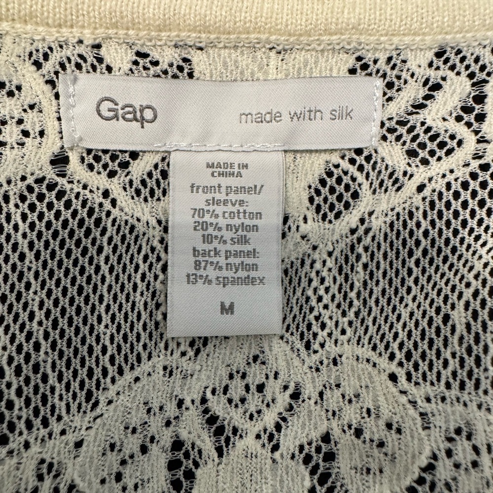 Gap Lightweight Ivory Button Up Cardigan With Lace Back Cotton And Silk Blend M